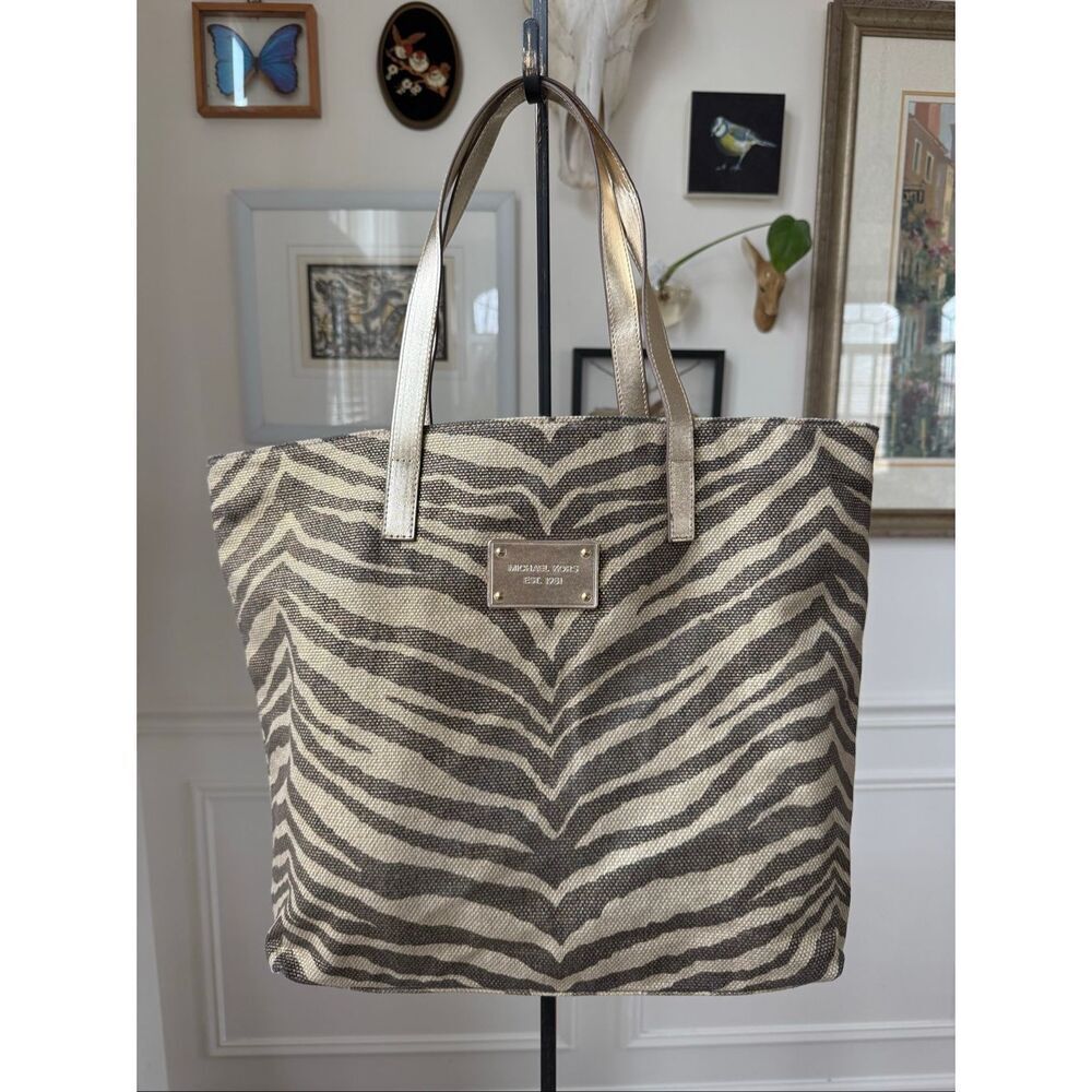 NWOT Michael Kors Gold Zebra Print Tote Bag Tote Canvas